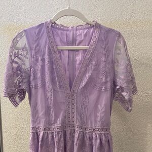 Bright Lavender Long Lace Dress